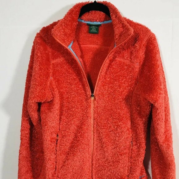 LL Bean Sz S Polartec Teddy Curly Fleece Jacket Full Zip Long Coral - Picture 2 of 5